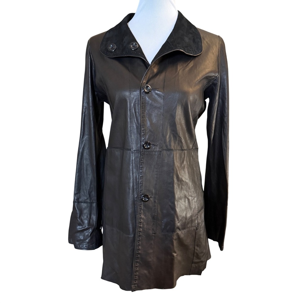 Noi Firenze Reversible Leather Suede Coat Women 42 Black Brown Italian Jacket